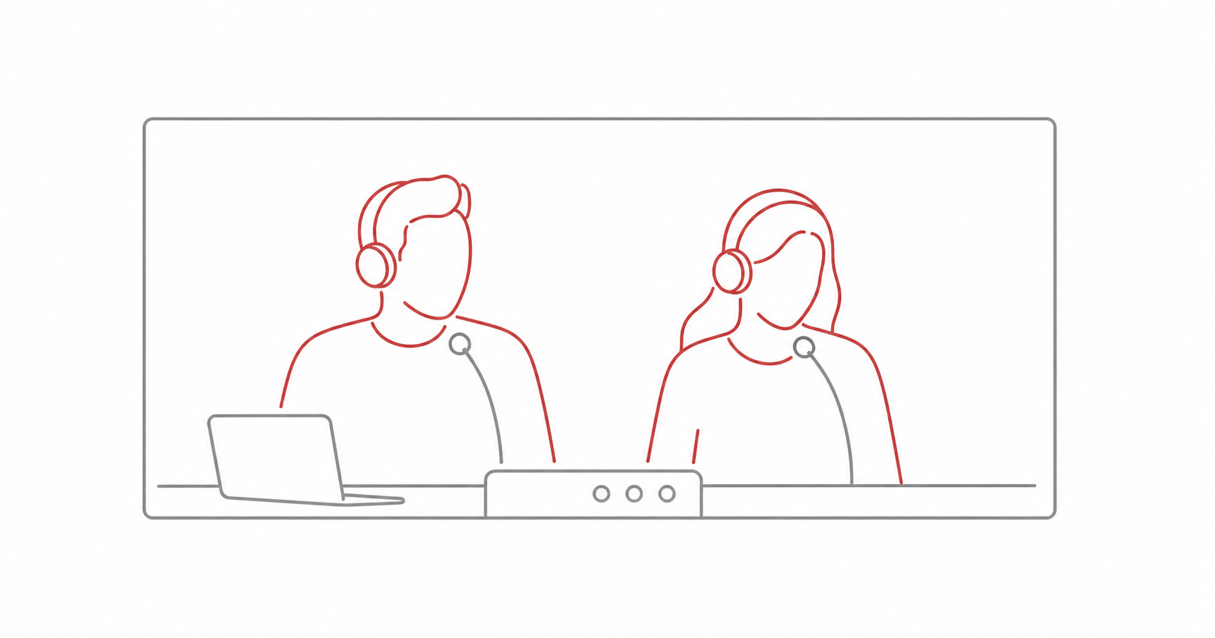 Faceless line illustration of a man and woman interpreting inside one booth
